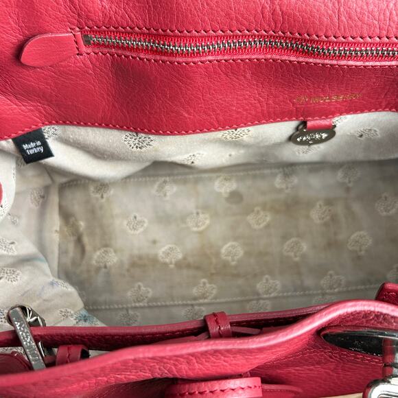 Bayswater Inspired Leather Tote Satchel Red Silver Toned Hardware READ - Picture 11 of 16